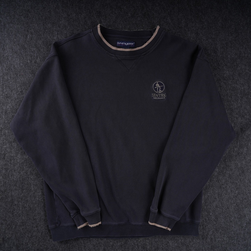 Swingster Sweatshirt Mens XL Navy Blue Distressed Sentry Insurance Vintage Heavy
